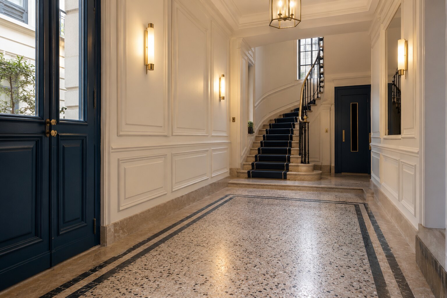 Hall et escalier de copropriété rénovés