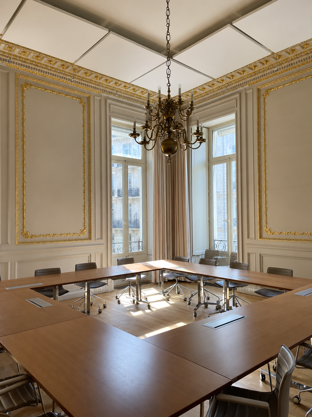 Salle de réunion aux moulures dorées